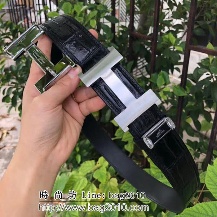愛馬仕HERMES 純手工美洲鱷魚無拼接肚皮 專櫃原單複刻鋼扣高端男士皮帶 HHG1529